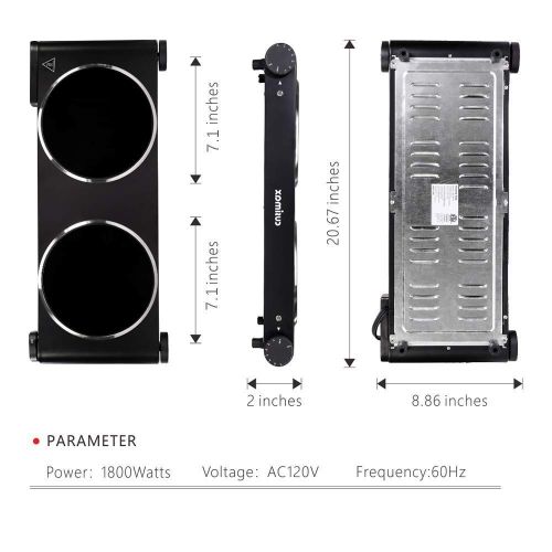  [아마존 핫딜]  [아마존핫딜]CUSIMAX Cusimax 1800W Ceramic Hot Plate, Portable Infrared Burner, 7 Inch Glass Double Burner, Dual Countertop Electric Cooktop, Stainless Steel