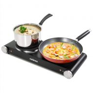 [아마존 핫딜]  [아마존핫딜]CUSIMAX Cusimax Cast Iron Electric Hot Plate, 1800W Countertop Burner, Dual Electric Burner, Portabel Double Burner for Cooking