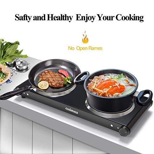  [아마존 핫딜]  [아마존핫딜]CUSIMAX Cusimax Cast Iron Electric Hot Plate, 1800W Countertop Burner, Dual Electric Burner, Portabel Double Burner for Cooking