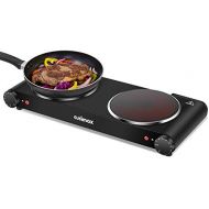 [아마존 핫딜] [아마존핫딜]CUSIMAX Cusimax Portable Electric Stove, 1800W Infrared Double Burner Heat-up In Seconds, 7 Inch Ceramic Glass Double Hot Plate Cooktop for Dorm Office Home Camp, Compatible w/All Cookware