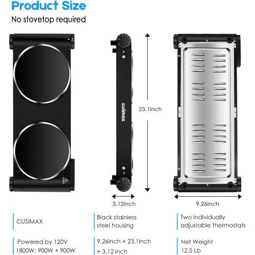  [아마존 핫딜] [아마존핫딜]CUSIMAX Cusimax Portable Electric Stove, 1800W Infrared Double Burner Heat-up In Seconds, 7 Inch Ceramic Glass Double Hot Plate Cooktop for Dorm Office Home Camp, Compatible w/All Cookware