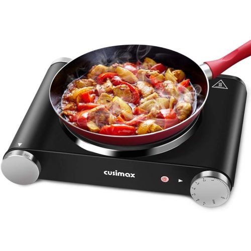  [아마존핫딜][아마존 핫딜] CUSIMAX-cordial Cusimax Hot Plate Electric Burner Single Burner Cast Iron Heating Plate Portable Burner 1500W with Adjustable Temperature Control Stainless Steel Non-Slip Rubber Feet Black Easy To