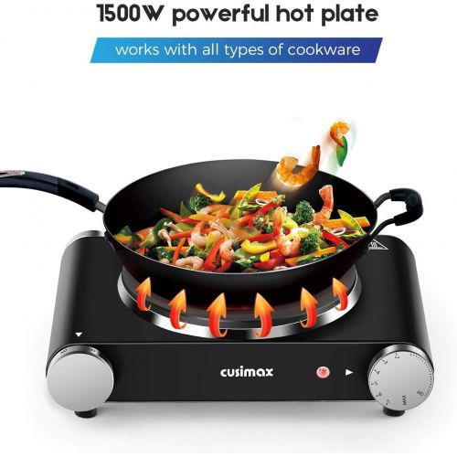  [아마존핫딜][아마존 핫딜] CUSIMAX-cordial Cusimax Hot Plate Electric Burner Single Burner Cast Iron Heating Plate Portable Burner 1500W with Adjustable Temperature Control Stainless Steel Non-Slip Rubber Feet Black Easy To