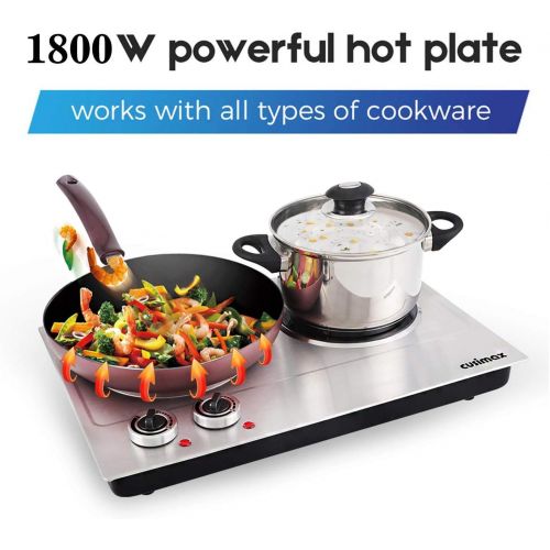  [아마존 핫딜] CUSIMAX Cusimax Hot Plate Electric Double Burner Ceramic Infrared Portable Burner Heating Plate Portable Indoor & Outdoor Electric Stove 1800W with Adjustable Temperature, Non-Slip Rubber