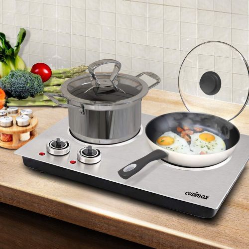  [아마존 핫딜] CUSIMAX Cusimax Hot Plate Electric Double Burner Ceramic Infrared Portable Burner Heating Plate Portable Indoor & Outdoor Electric Stove 1800W with Adjustable Temperature, Non-Slip Rubber