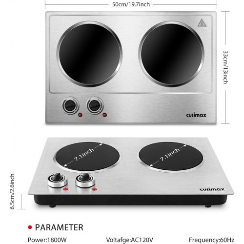  [아마존 핫딜] CUSIMAX Cusimax Hot Plate Electric Double Burner Ceramic Infrared Portable Burner Heating Plate Portable Indoor & Outdoor Electric Stove 1800W with Adjustable Temperature, Non-Slip Rubber