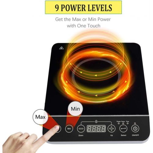  [아마존 핫딜] CUSIMAX Induction Cooktop 1800W Portable Induction Burner with Timer, Sensor Touch Electric Burner, 10 Temperature and 9 Power Setting, Kids Safety Lock for Cast Iron, Stainless St