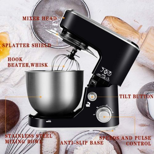  [아마존베스트]CUSIMAX Stand Mixer, Cusimax 5-Quart 800W Dough Mixer, Tilt-Head Electric Mixer with Stainless Steel Bowl, Dough Hook, Mixing Beater and Whisk, CMKM-150, Black