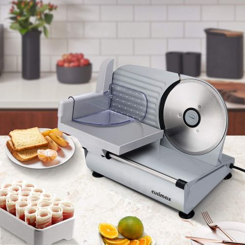  Meat Slicer, CUSIMAX Electric Deli Food Slicer with 7.5”Removable Stainless Steel Blade and Pusher, Cheese Fruit Vegetable Bread Cutter, Adjustable Knob for Thickness, Food Carriag