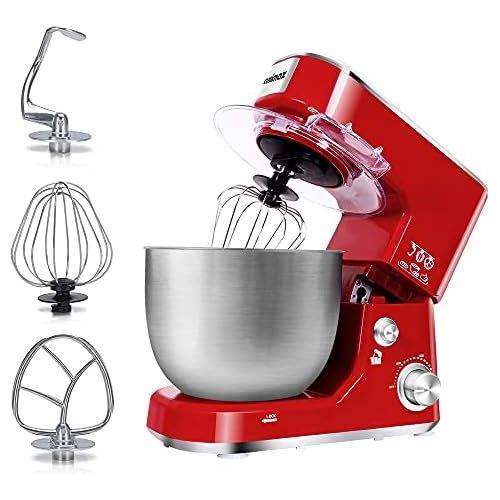  Stand Mixer, CUSIMAX Dough Mixer Tilt-Head Electric Mixer with 5-Quart Stainless Steel Bowl, Dough Hook, Mixing Beater and Whisk, Splash Guard, Red Food Mixer