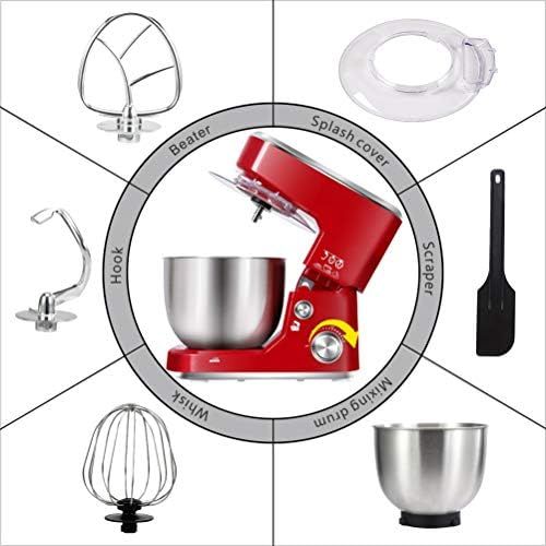  Stand Mixer, CUSIMAX Dough Mixer Tilt-Head Electric Mixer with 5-Quart Stainless Steel Bowl, Dough Hook, Mixing Beater and Whisk, Splash Guard, Red Food Mixer