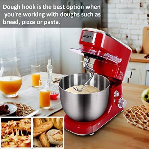  Stand Mixer, CUSIMAX Dough Mixer Tilt-Head Electric Mixer with 5-Quart Stainless Steel Bowl, Dough Hook, Mixing Beater and Whisk, Splash Guard, Red Food Mixer