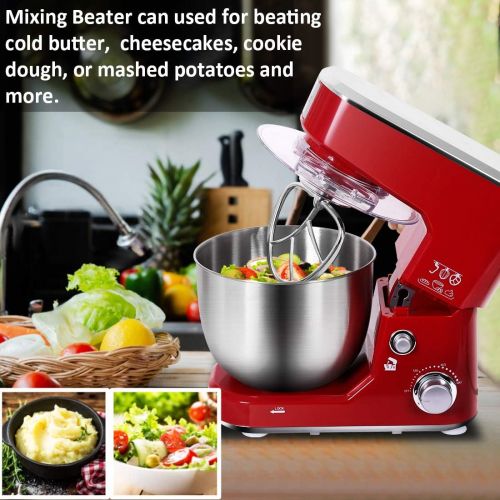  Stand Mixer, CUSIMAX Dough Mixer Tilt-Head Electric Mixer with 5-Quart Stainless Steel Bowl, Dough Hook, Mixing Beater and Whisk, Splash Guard, Red Food Mixer