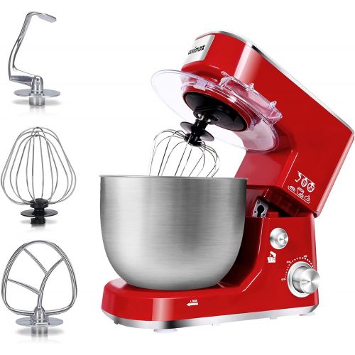  Stand Mixer, CUSIMAX Dough Mixer Tilt-Head Electric Mixer with 5-Quart Stainless Steel Bowl, Dough Hook, Mixing Beater and Whisk, Splash Guard, Red Food Mixer