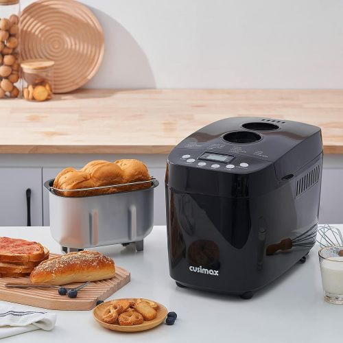  CUSIMAX Bread Maker Machine, with 3 LB Lage Capacity Nonstick Pan & 2 Dough Kneading Paddle, Digital, Programmable, 15-in-1, Gluten Free Black Automatic Bread Machine