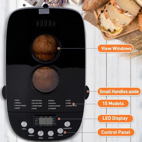  CUSIMAX Bread Maker Machine, with 3 LB Lage Capacity Nonstick Pan & 2 Dough Kneading Paddle, Digital, Programmable, 15-in-1, Gluten Free Black Automatic Bread Machine