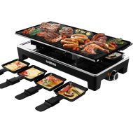 CUSIMAX Raclette Grill Electric Grill Table Portable 2 in 1 Korean BBQ Grill Indoor & Cheese Raclette, Reversible Non-stick plate, Crepe Maker with Adjustable temperature control a