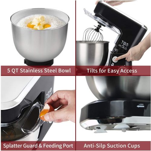  Stand Mixer, CUSIMAX Dough Mixer Tilt-Head Electric Mixer with 5-Quart Stainless Steel Bowl, Dough Hook, Mixing Beater and Whisk, Splash Guard