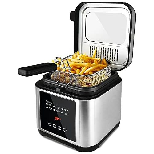  Deep Fryer, CUSIMAX Electric Deep Fryer with Basket, Oil Thermostat, 2.5L/2.64QT Deep Fat Fryers with Timer, Removable Lid, View Window, Cool Touch Handle, Stainless Steel Oil Frye