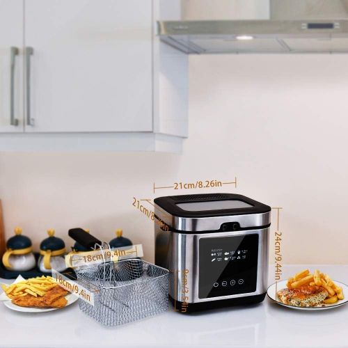  Deep Fryer, CUSIMAX Electric Deep Fryer with Basket, Oil Thermostat, 2.5L/2.64QT Deep Fat Fryers with Timer, Removable Lid, View Window, Cool Touch Handle, Stainless Steel Oil Frye