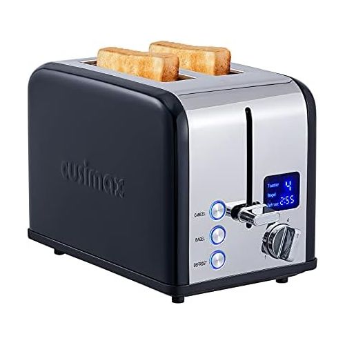  Toaster 2 Slice, CUSIMAX Stainless Steel Toaster with Large LED Display, Bread Toaster 1.5 Extra-wide Slots with 6 Browning Settings, Cancel/Bagel/Defrost Function, Removable Crumb