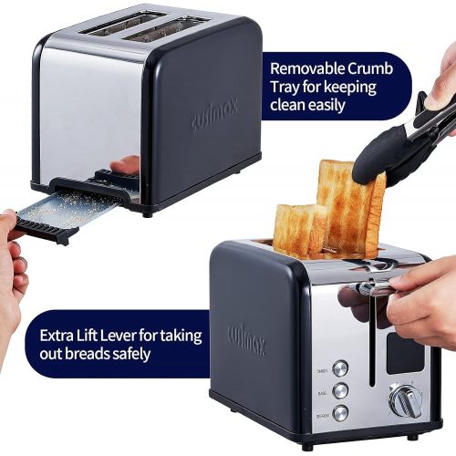  Toaster 2 Slice, CUSIMAX Stainless Steel Toaster with Large LED Display, Bread Toaster 1.5 Extra-wide Slots with 6 Browning Settings, Cancel/Bagel/Defrost Function, Removable Crumb
