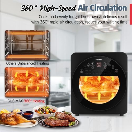 Air Fryer Toaster Oven, CUSIMAX 16-in-1 Convection Air Fryer Oven Combo for Roast Broil Bake Dehydrate, 15.5QT Countertop Oven with Accessories, Digital Display, Timer & Temperatur