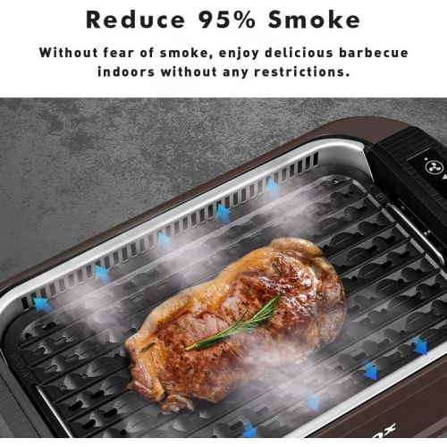  CUSIMAX Smokeless Grill Indoor Grill Electric Grill, 1800W Portable Korean BBQ Grill with Turbo Smoke Extractor Technology, Non-stick Removable Grill Plate, Great for Party, Brown