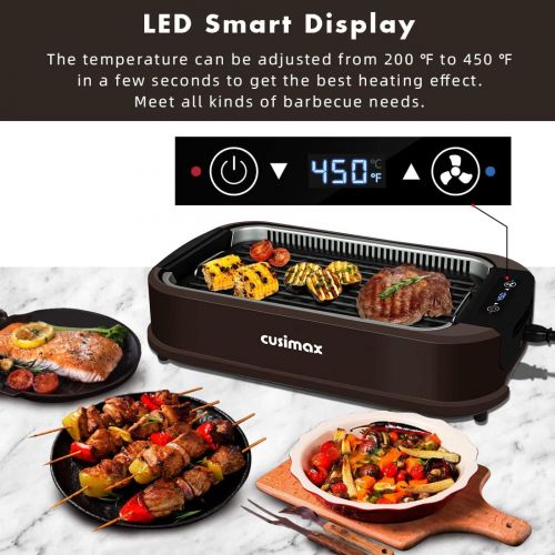  CUSIMAX Smokeless Grill Indoor Grill Electric Grill, 1800W Portable Korean BBQ Grill with Turbo Smoke Extractor Technology, Non-stick Removable Grill Plate, Great for Party, Brown