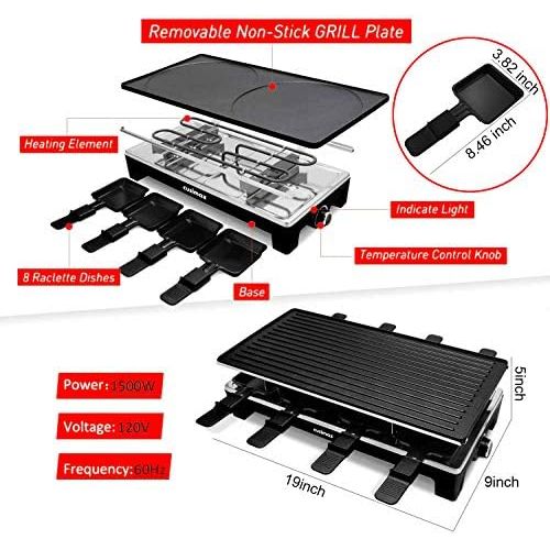  [아마존베스트]CUSIMAX Raclette Grill Electric Grill Table, Portable 2 in 1 Korean BBQ Grill Indoor & Cheese Ractlette, Reversible Non-stick plate, Crepe Maker with Adjustable temperature control