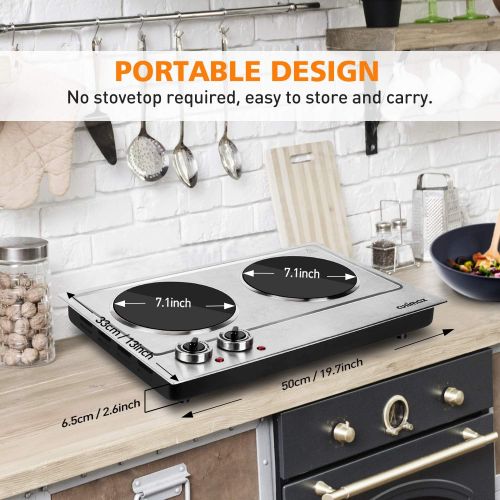  [아마존베스트]Cusimax Electric Stove, Electric Cooktop, Double Hot Plate Portable Infrared Cooktop, 1800W Ceramic Glass Countertop Burner for Kitchen Office Camp RV, Easy To Clean, Compatible w/