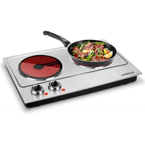  [아마존베스트]Cusimax Electric Stove, Electric Cooktop, Double Hot Plate Portable Infrared Cooktop, 1800W Ceramic Glass Countertop Burner for Kitchen Office Camp RV, Easy To Clean, Compatible w/