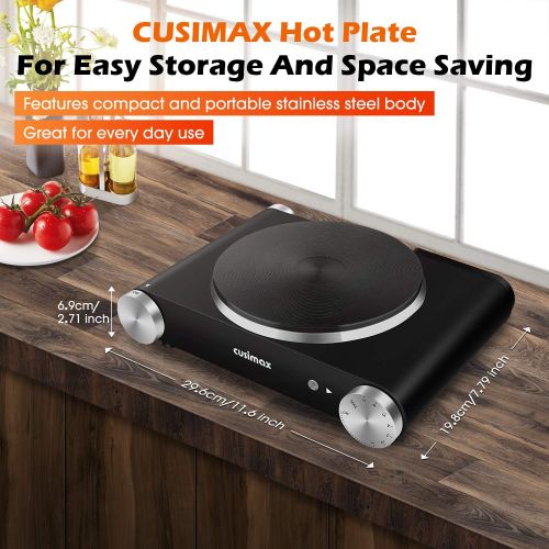  [아마존베스트]CUSIMAX Portable Hot Plate Burner for Electric Cooking, 1500w Single Countertop Burner with Knob Control to Adjustable Temperature and Anti-Skid Feet Electric Stove for Dorm Office