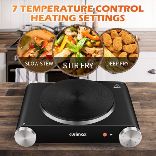  [아마존베스트]CUSIMAX Portable Hot Plate Burner for Electric Cooking, 1500w Single Countertop Burner with Knob Control to Adjustable Temperature and Anti-Skid Feet Electric Stove for Dorm Office