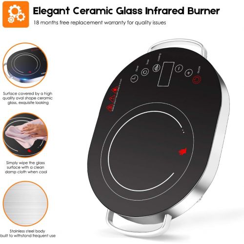  [아마존베스트]Cusimax Hot Plate Electric Stove, 1500W LED Infrared Single Burner Portable, Heat-up In Seconds, 7.9 Inch Ceramic Glass Cooktop with Touch Buttons, Adjustable Temperature for Dorm