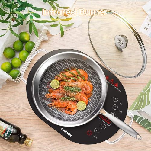  [아마존베스트]Cusimax Hot Plate Electric Stove, 1500W LED Infrared Single Burner Portable, Heat-up In Seconds, 7.9 Inch Ceramic Glass Cooktop with Touch Buttons, Adjustable Temperature for Dorm