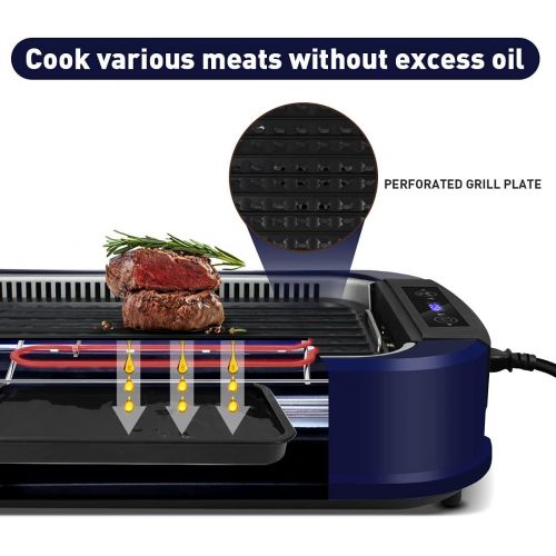  Indoor Grill Electric Grill CUSIMAX Smokeless Grill Portable Korean BBQ Grill with Turbo Smoke Extractor Technology, Non-stick Removable Grill Plate, Tempered Glass Lid, Great for