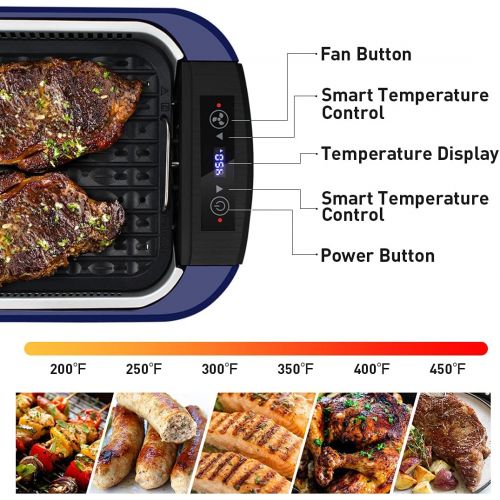  Indoor Grill Electric Grill CUSIMAX Smokeless Grill Portable Korean BBQ Grill with Turbo Smoke Extractor Technology, Non-stick Removable Grill Plate, Tempered Glass Lid, Great for