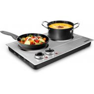 Hot Plate, CUSIMAX 1800W Double Burner Portable Cooktop Hot Plate for Cooking, Electric Countertop Burner, Dual infrared cooktop, Silver Stainless Steel Easy to Clean