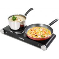 ?Double Hot Plates, Cusimax 1800W Double Burner, Portable Electric Hot Plate for Cooking, Countertop Cooktop, Cast Iron Stove, Heating Plate, Compatible for All Cookwares, Upgraded