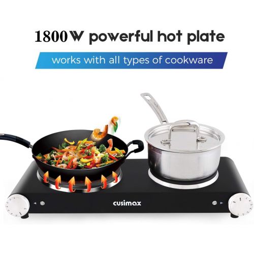  ?Double Hot Plates, Cusimax 1800W Double Burner, Portable Electric Hot Plate for Cooking, Countertop Cooktop, Cast Iron Stove, Heating Plate, Compatible for All Cookwares, Upgraded