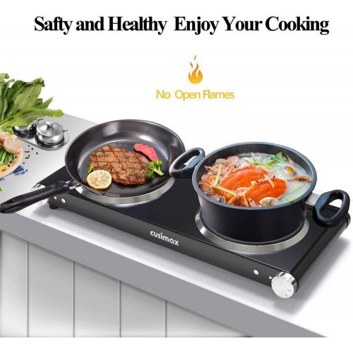  ?Double Hot Plates, Cusimax 1800W Double Burner, Portable Electric Hot Plate for Cooking, Countertop Cooktop, Cast Iron Stove, Heating Plate, Compatible for All Cookwares, Upgraded