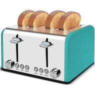 CUSIMAX Toaster 4 Slice Stainless Steel 4 Slice Toaster with Extra Wide Slot Toasters with Bagel/Defrost/Cancle, 6 Shade Settings and Removable Crumb Tray, 1650W, Green