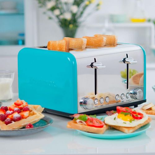  CUSIMAX Toaster 4 Slice Stainless Steel 4 Slice Toaster with Extra Wide Slot Toasters with Bagel/Defrost/Cancle, 6 Shade Settings and Removable Crumb Tray, 1650W, Green