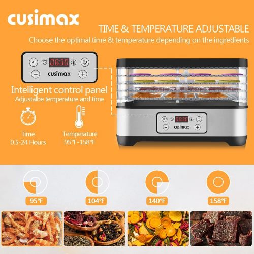  Food Dehydrator Machine, CUSIMAX Electric Dryer Dehydrators for Food with Digital Timer & LED Temperature Control for Beef Jerky Fruits Meat Herbs Vegetables Maker, 5 BPA-Free Tray