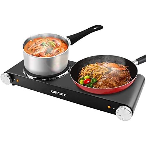  [아마존베스트]CUSIMAX 1800W Double Hot Plates, Cast Iron hot plates, Electric Cooktop, Hot Plates for Cooking Portable Electric Double Burner, Black Stainless Steel Countertop Burner, Easy to Cl