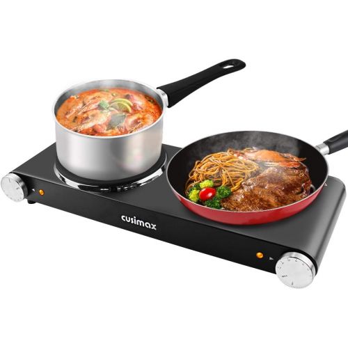  [아마존베스트]CUSIMAX 1800W Double Hot Plates, Cast Iron hot plates, Electric Cooktop, Hot Plates for Cooking Portable Electric Double Burner, Black Stainless Steel Countertop Burner, Easy to Cl