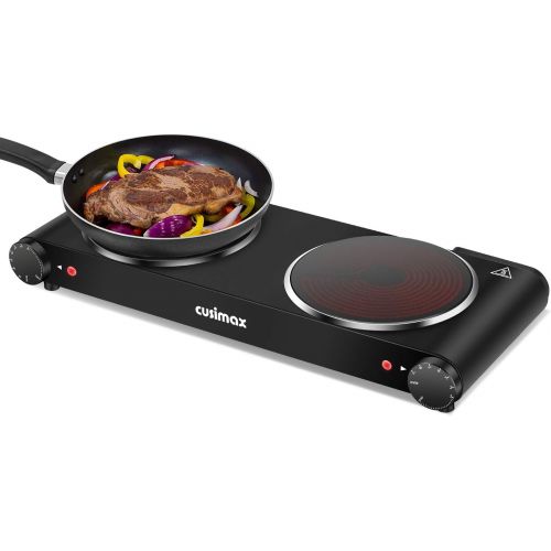  [아마존베스트]Cusimax Portable Electric Stove, 1800W Infrared Double Burner Heat-up In Seconds, 7 Inch Ceramic Glass Double Hot Plate Cooktop for Dorm Office Home Camp, Compatible w/All Cookware