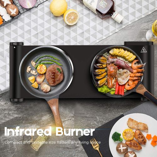  [아마존베스트]Cusimax Portable Electric Stove, 1800W Infrared Double Burner Heat-up In Seconds, 7 Inch Ceramic Glass Double Hot Plate Cooktop for Dorm Office Home Camp, Compatible w/All Cookware