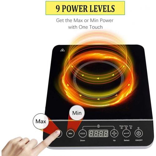  [아마존베스트]Induction Cooktop, CUSIMAX 1800W Portable Induction Burner with Timer, Sensor Touch Countertop Burner, 10 Temperature and 9 Power Setting, Kids Safety Lock for Cast Iron, Stainless